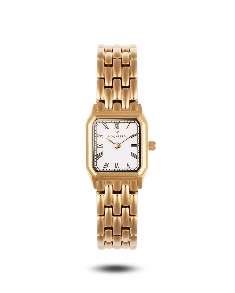 Mockberg Classic Square Gullfarget Stål / Hvit 18x19mm