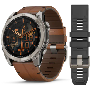 Garmin fēnix 8 – 51 mm, AMOLED Sapphire, Karbongrå DLC med kastanjefarget skinnrem