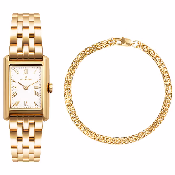 Mockberg Timeless Darling Combo Gold klokke og armbånd gavesett