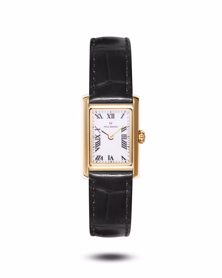 MOCKBERG Timeless Black Leather Gold/ Hvit 19 x 28 mm