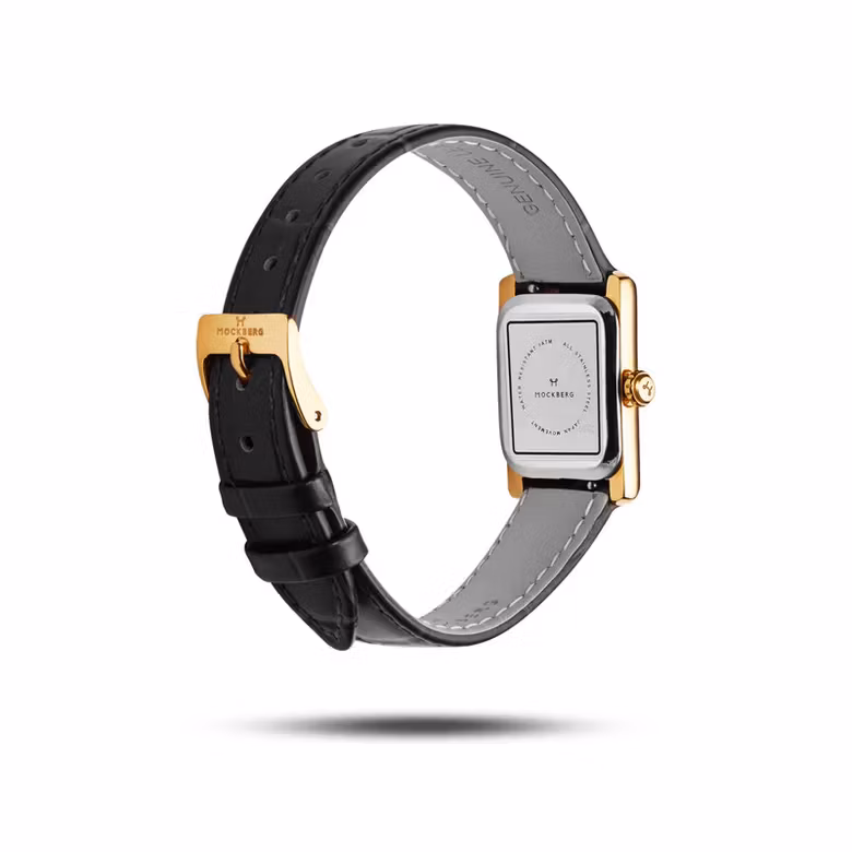 MOCKBERG Timeless Black Leather Gold/ Hvit 19 x 28 mm