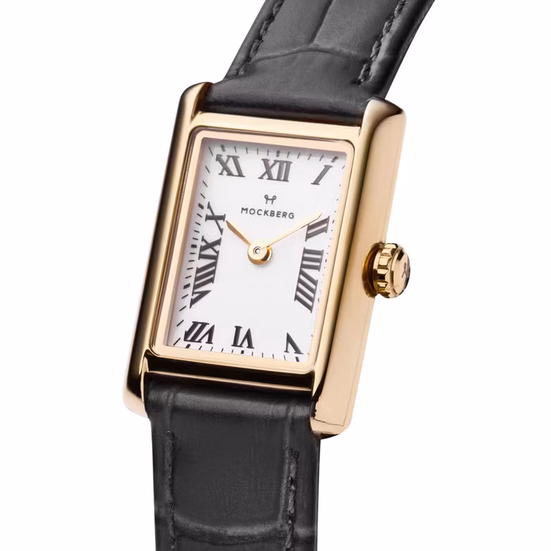 MOCKBERG Timeless Black Leather Gold/ Hvit 19 x 28 mm