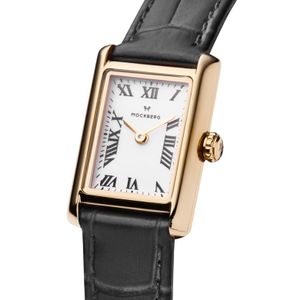 MOCKBERG Timeless Black Leather Gold/ Hvit 19 x 28 mm