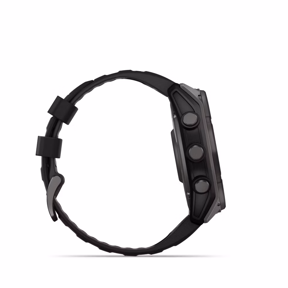 Garmin fēnix® 8–51 mm, Solar, Sapphire Sapphire, Karbongrå DLC-titan med sort/steingrå silikonrem