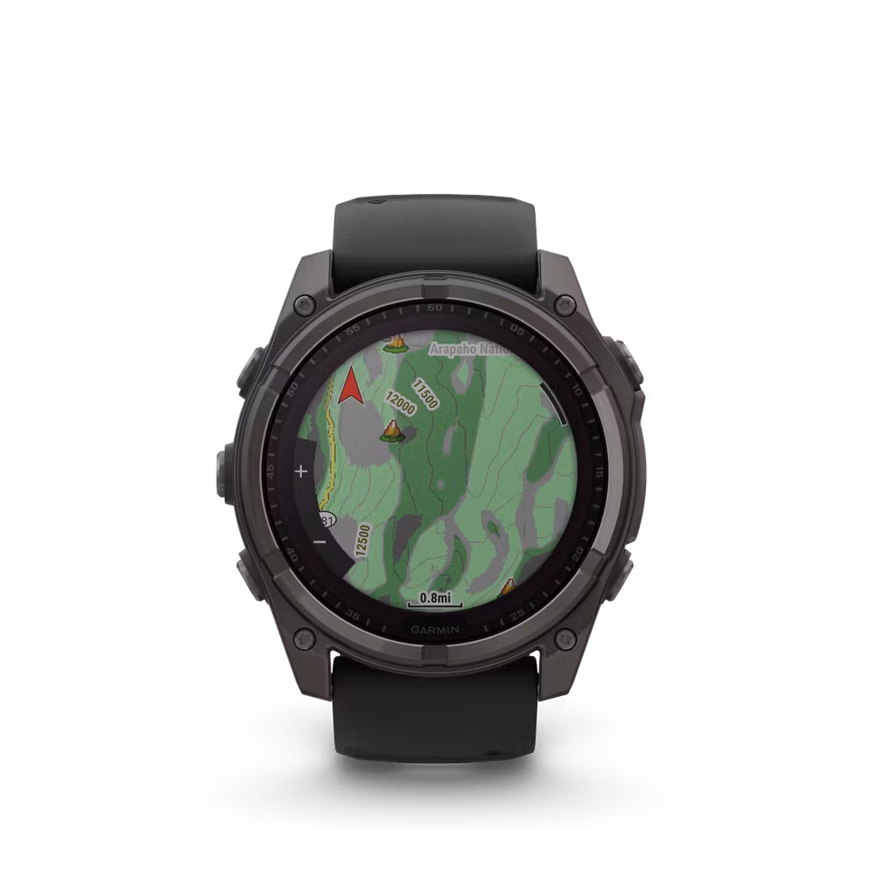 Garmin fēnix® 8–51 mm, Solar, Sapphire Sapphire, Karbongrå DLC-titan med sort/steingrå silikonrem