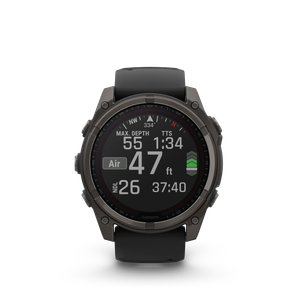 Garmin fēnix® 8–51 mm, Solar, Sapphire Sapphire, Karbongrå DLC-titan med sort/steingrå silikonrem