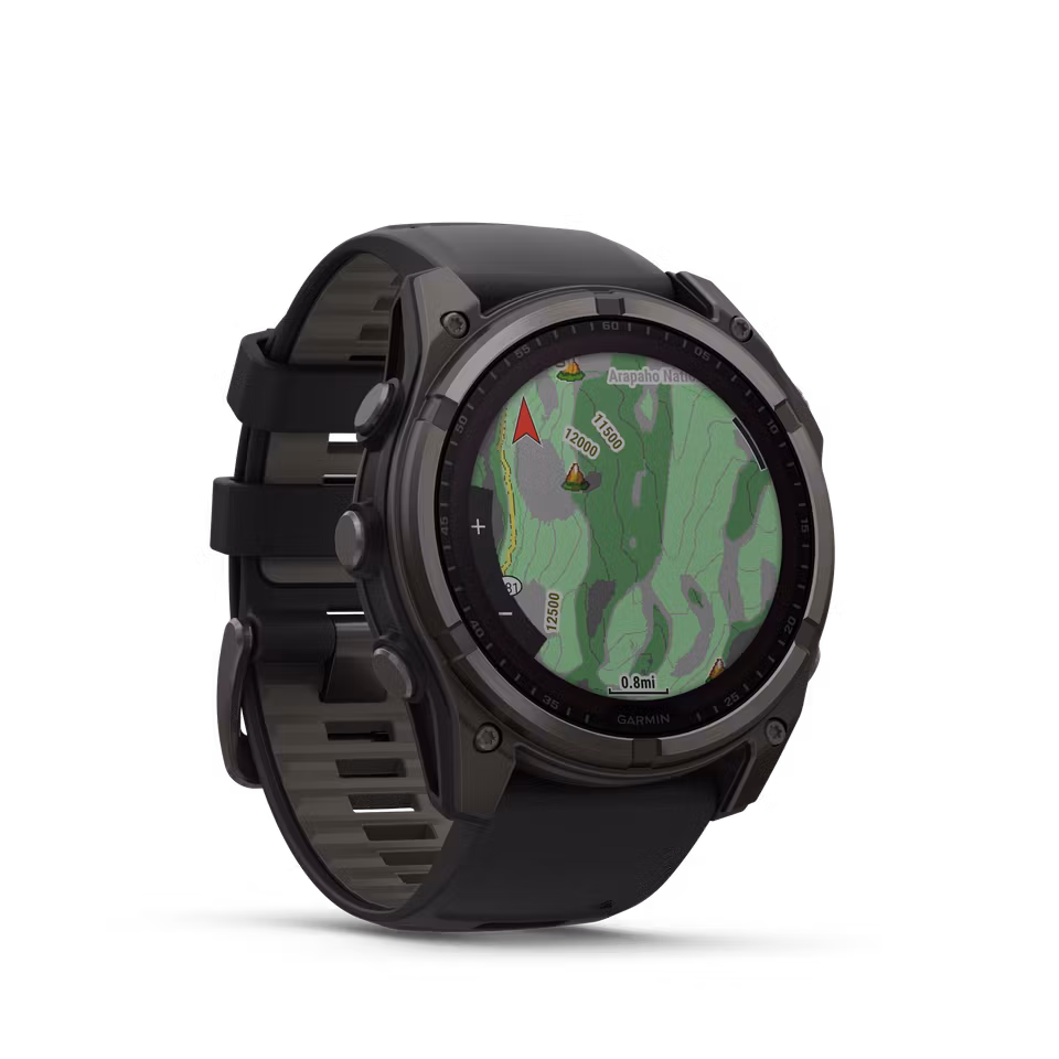 Garmin fēnix® 8–51 mm, Solar, Sapphire Sapphire, Karbongrå DLC-titan med sort/steingrå silikonrem