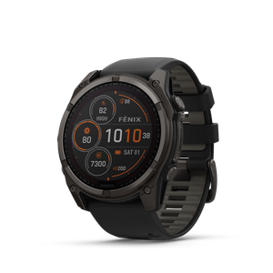 Garmin fēnix® 8–51 mm, Solar, Sapphire Sapphire, Karbongrå DLC-titan med sort/steingrå silikonrem