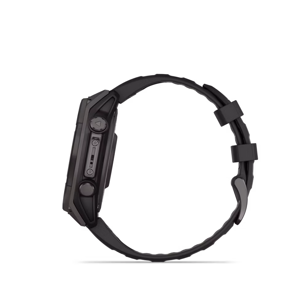 Garmin fēnix® 8–47 mm, Solar, Sapphire Sapphire, Karbongrå DLC-titan med sort/steingrå silikonrem