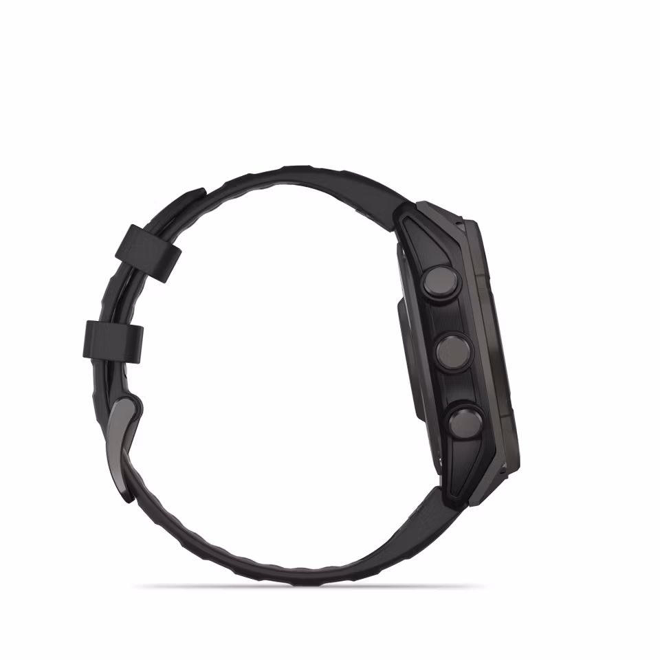 Garmin fēnix® 8–47 mm, Solar, Sapphire Sapphire, Karbongrå DLC-titan med sort/steingrå silikonrem