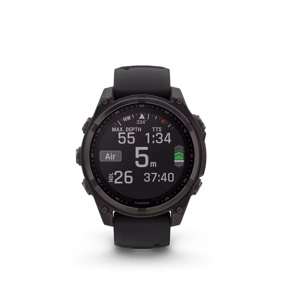 Garmin fēnix® 8–47 mm, Solar, Sapphire Sapphire, Karbongrå DLC-titan med sort/steingrå silikonrem