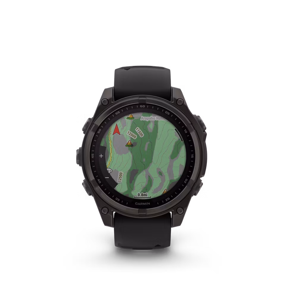Garmin fēnix® 8–47 mm, Solar, Sapphire Sapphire, Karbongrå DLC-titan med sort/steingrå silikonrem