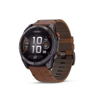Garmin fēnix® 8 Pro – 51 mm, AMOLED Sapphire, Karbongrå DLC-titan med kastanjefarget skinnrem