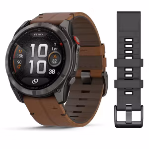 Garmin fēnix® 8 Pro – 47 mm, AMOLED Sapphire, Karbongrå DLC-titan med kastanjefarget skinnrem