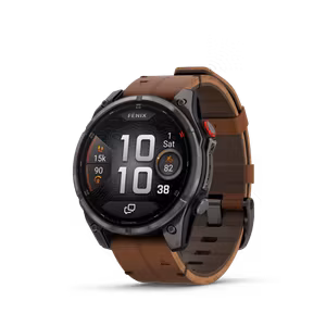 Garmin fēnix® 8 Pro – 47 mm, AMOLED Sapphire, Karbongrå DLC-titan med kastanjefarget skinnrem
