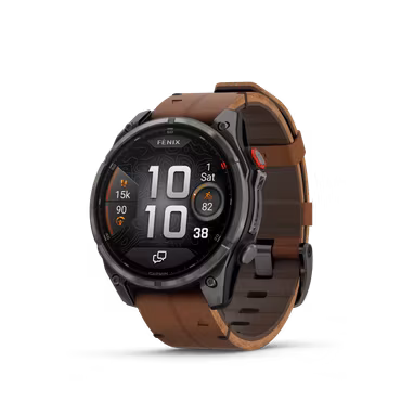 Garmin fēnix® 8 Pro – 47 mm, AMOLED Sapphire, Karbongrå DLC-titan med kastanjefarget skinnrem