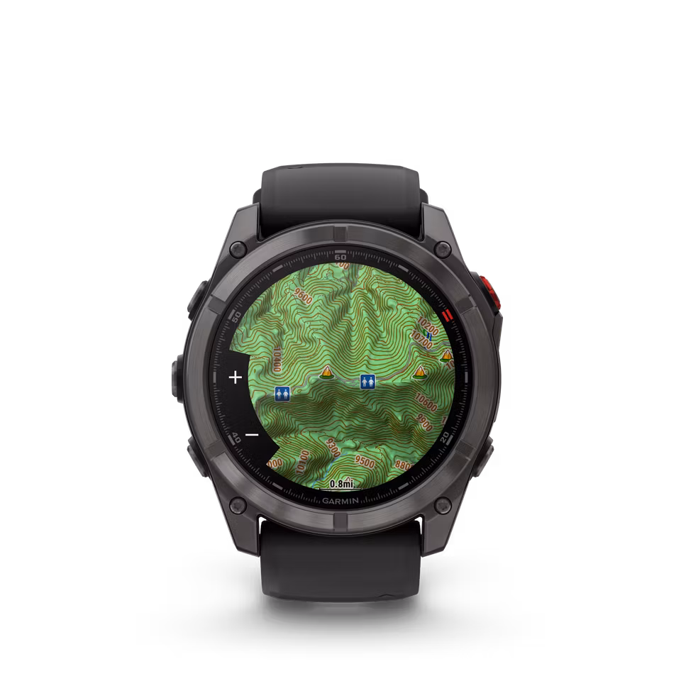 Garmin fēnix® 8 Pro – 51 mm, AMOLED Sapphire, Karbongrå DLC-titan med sort/steingrå silikonrem