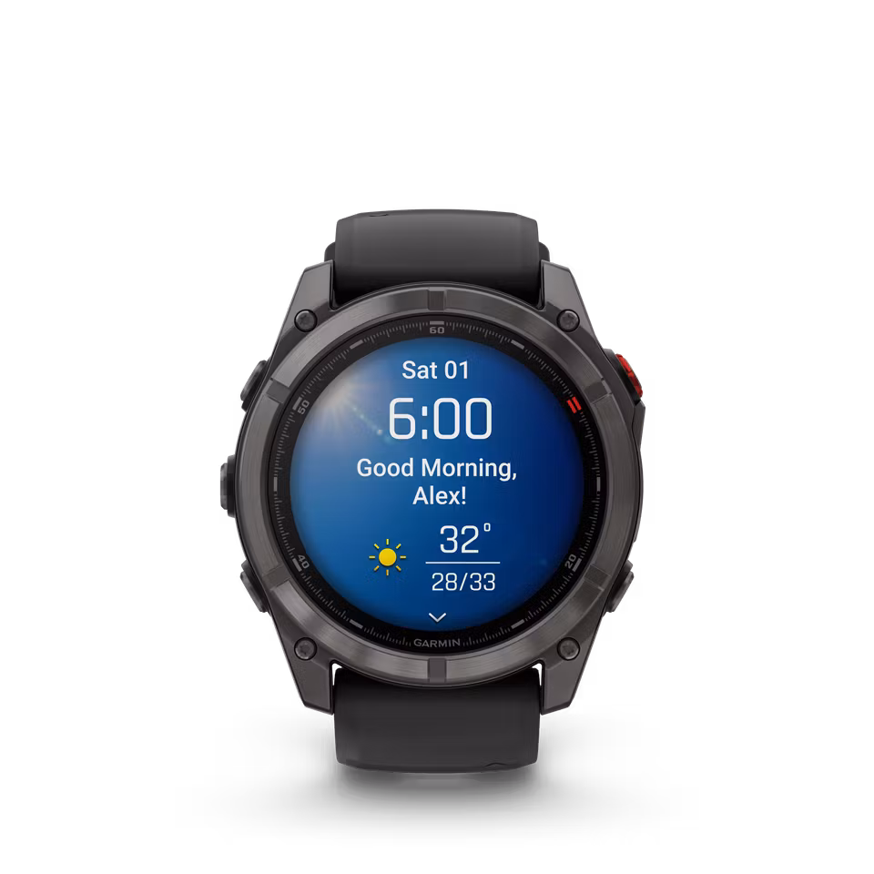 Garmin fēnix® 8 Pro – 51 mm, AMOLED Sapphire, Karbongrå DLC-titan med sort/steingrå silikonrem