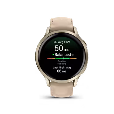 Garmin Venu® 4 - 41 mm Lunar Gold med Bone-silikonrem og lys sandfarget skinnrem