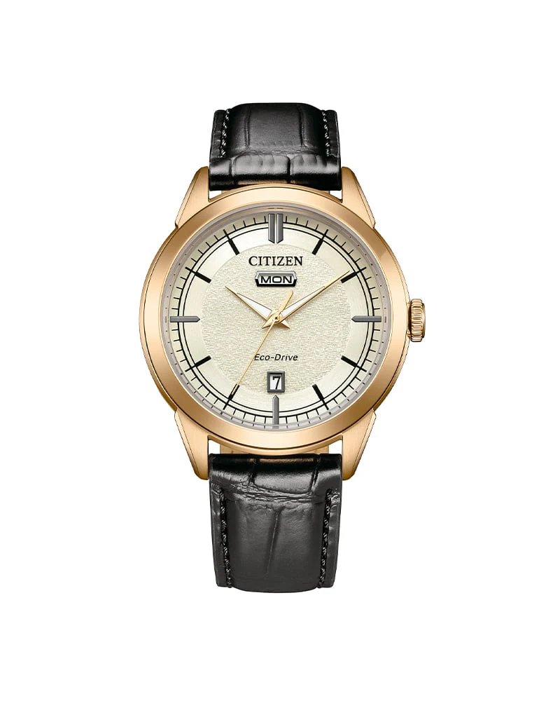 Citizen ELEGANCE HERREKLOKKE I GULLFARGET STÅL MED SKINNREM (40,5 MM)