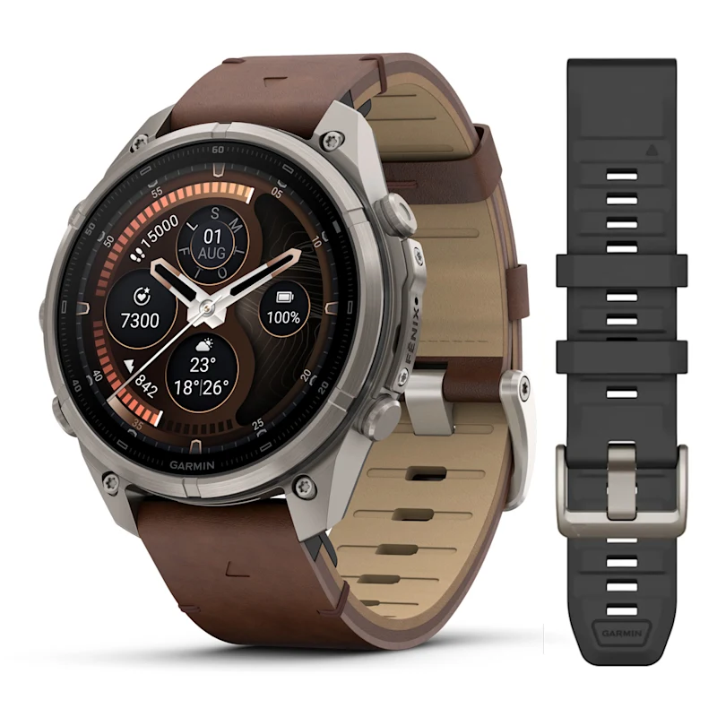Garmin fēnix® 9 Pro – inReach®, 47mm Titan med valnøttfarget skinnrem