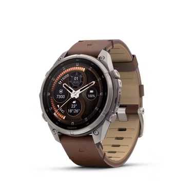 Garmin fēnix® 9 Pro – inReach®, 47mm Titan med valnøttfarget skinnrem