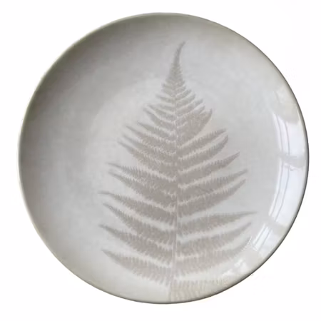 Tallrik flat rund 23 cm med dekor av ormbunke