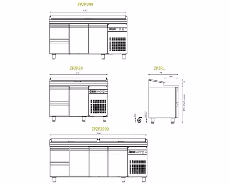 Kallskänksbänk Inomak ZPZP22, 4 Lådor GN1/1 150mm