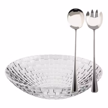Glitter Salladskål glas 32 cm med salladsbestick rostfritt längd  25cm