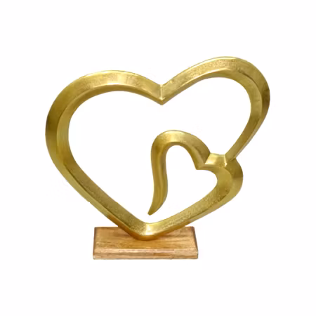 Helia Hjärta guldfärgad aluminium träfot40*39*7,5 cm