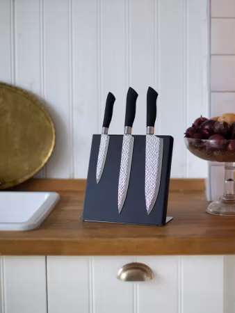 Akira Knivset i stål svart handtag 3 knivar kockkniv köttkniv allkniv