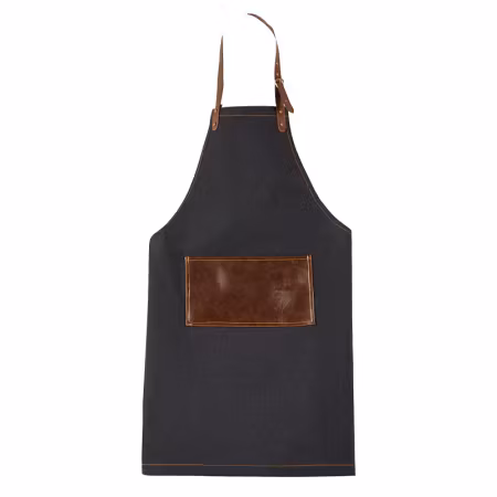 Elena Förkläde jeanstyg med ficka och band i pu läder  70*80 cm