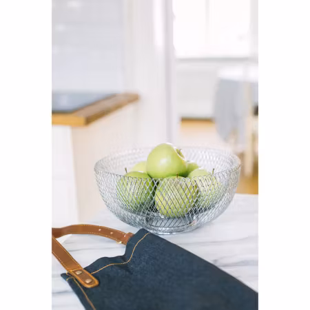 Elena Förkläde jeanstyg med ficka och band i pu läder  70*80 cm