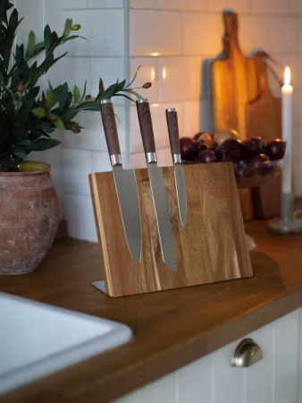 Kasima Knivset i rostfritt stål trämönster kock, brödk, allkniv