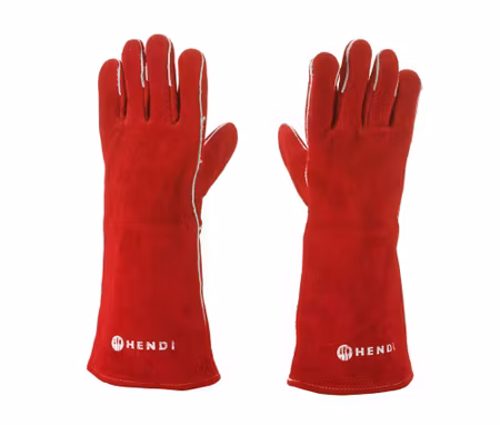 Värmetålig gloves, leather, HENDI, Röd, 2 pcs., (L)410mm