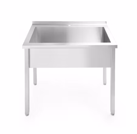 Table med single wash trough, med splashback – bolted, depth 600 mm, HENDI, Budget Line, 1000x600x(H)850mm