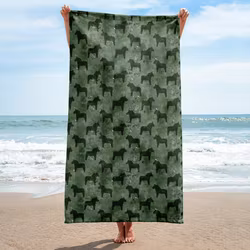 Handduk 150x75 cm - Dalahästar - Skogsgrön