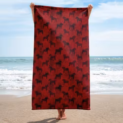 Handduk 150x75 cm - Dalahästar - Lingon