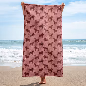 Handduk 150x75 cm - Dalahästar - Hallon