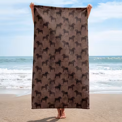 Handduk 150x75 cm - Dalahästar - Choklad