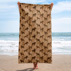 Handduk 150x75 cm - Dalahästar - Nougat