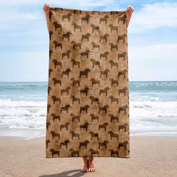 Handduk 150x75 cm - Dalahästar - Nougat