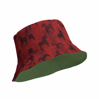 Vändbar Solhatt - Dalahästar - Lingon/Fern