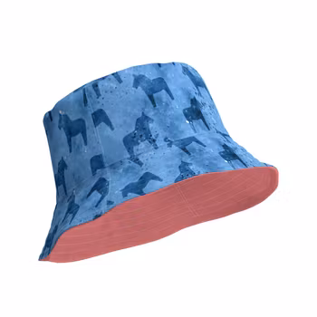Vändbar Solhatt - Dalahästar - Blå/Froly