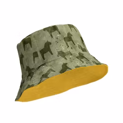 Vändbar Solhatt - Dalahästar - Grön/Gul