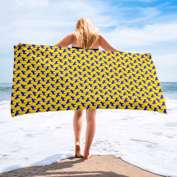 Handduk 150x75 cm - Sverigehästar - Gul/Blå
