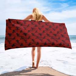 Handduk 150x75 cm - Dalahästar - Lingon