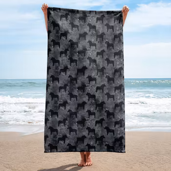 Handduk 150x75 cm - Dalahästar - Svart