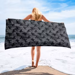 Handduk 150x75 cm - Dalahästar - Svart