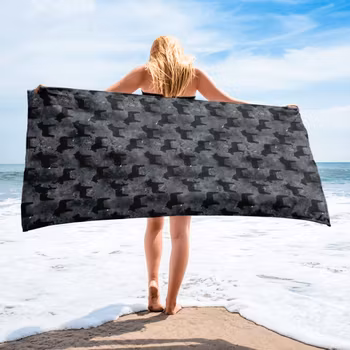 Handduk 150x75 cm - Dalahästar - Svart
